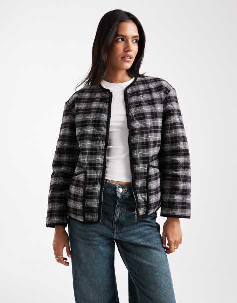 New Look check quilt padded jacket in brown - view 1