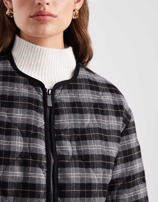 New Look check quilt padded jacket in brown, 3 of 4