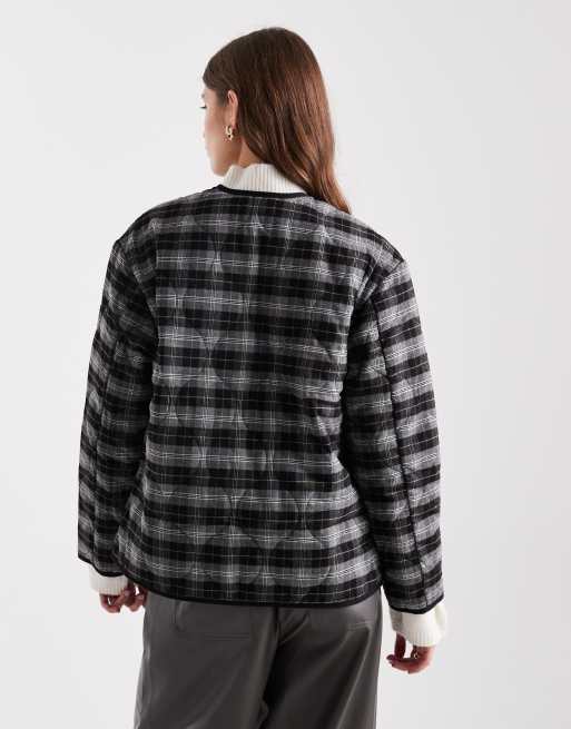 New Look check quilt padded jacket in brown, 4 of 4