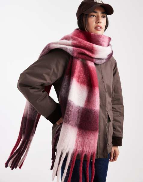 New Look check scarf in burgundy - view 1