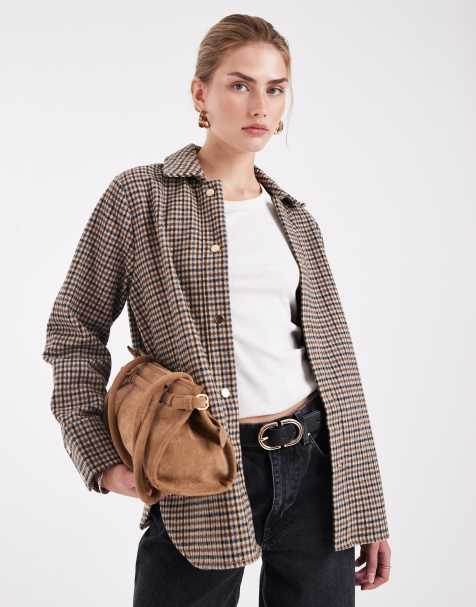 New Look check shacket in brown