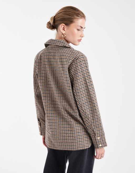 New Look check shacket in brown, 3 of 4