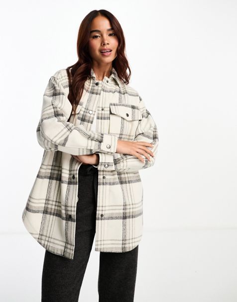 Jackets & Coats, Multicolor Plaid Print Button Down Cropped Flannel Cropped  Bomber Jacket Shacket