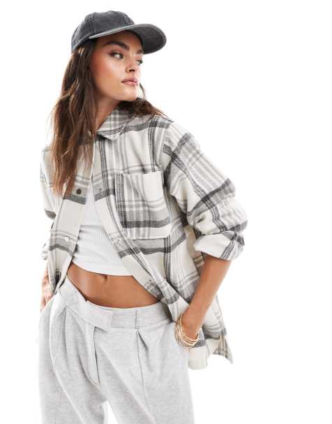New Look check shacket in grey - view 1