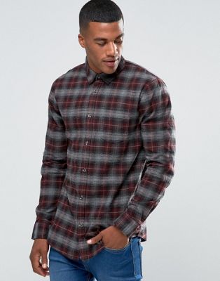 New Look Check Shirt in Burgundy In Regular Fit