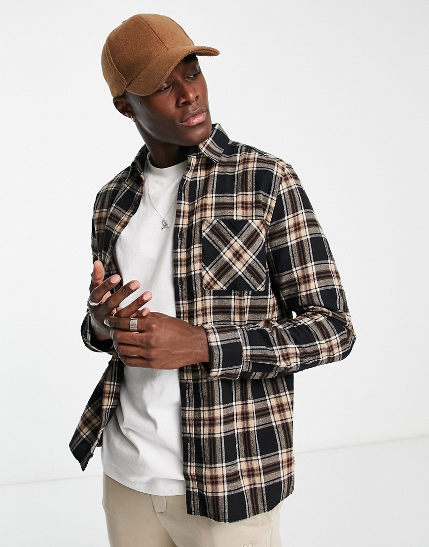 New Look Check Shirt In Camel-neutral