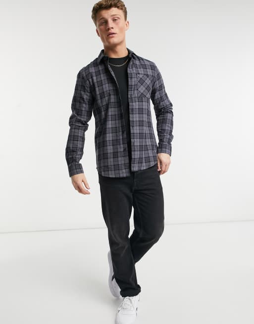 New Look Check Shirt in Grey ASOS