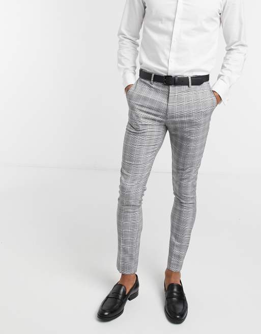 Nove - Grey Check - Slim Stretch Suit Pants, Suit Pants