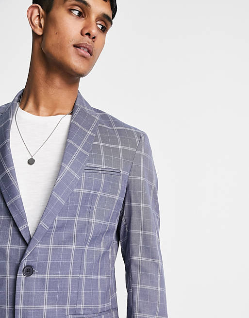 New Look check suit jacket in blue