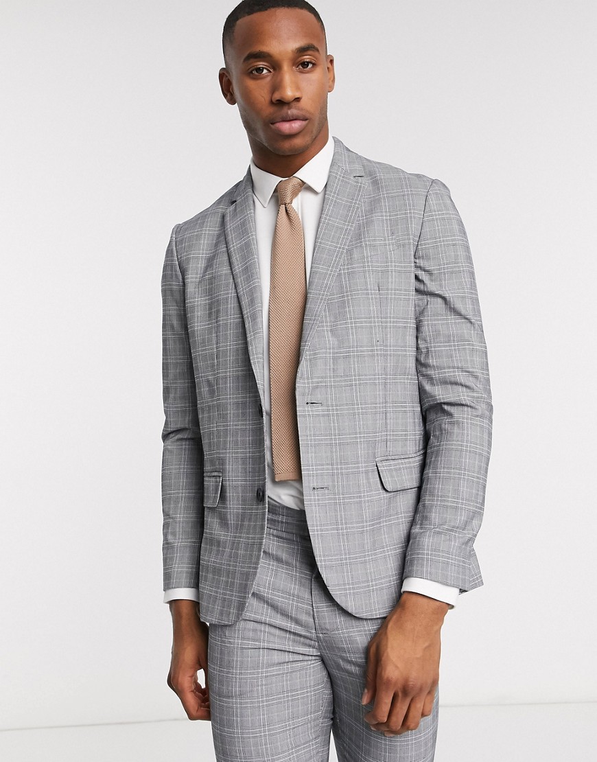 New Look Check Suit Jacket In Light Gray