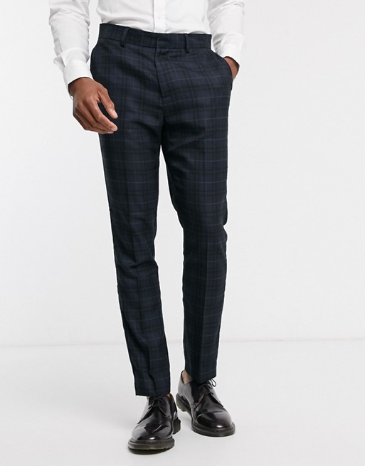 New Look check suit trouser in navy