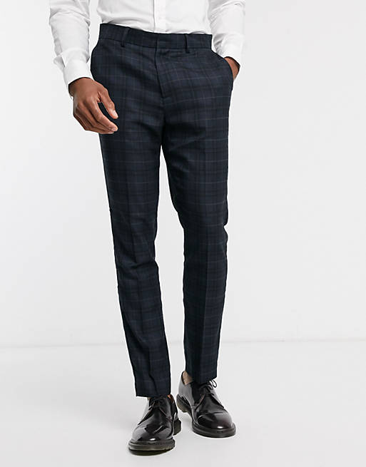 New Look check suit trouser in navy | ASOS
