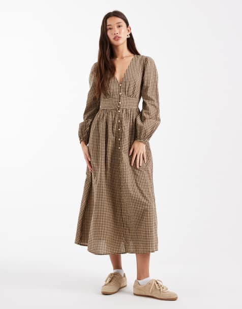 New Look check tea midi dress in yellow pattern - view 1