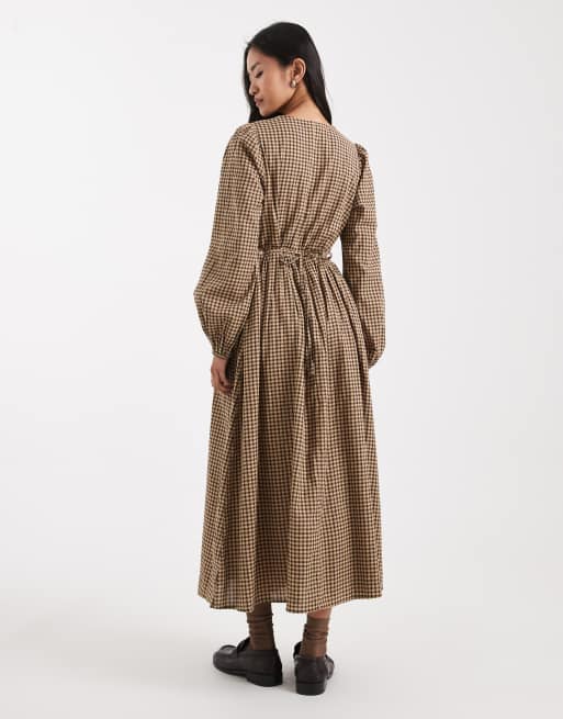 New Look check tea midi dress in yellow pattern, 3 of 4