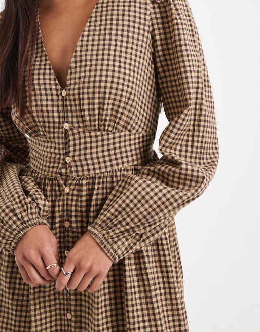 New Look check tea midi dress in yellow pattern, 4 of 4