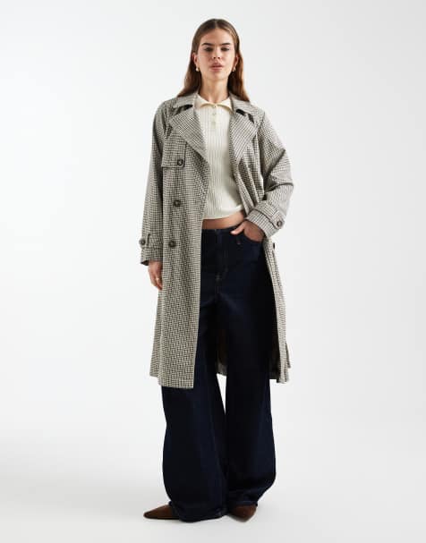 New Look check trench coat in brown pattern - view 1