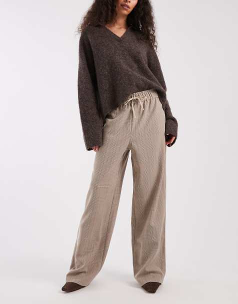 New Look check wide leg trousers with piping in brown - view 1