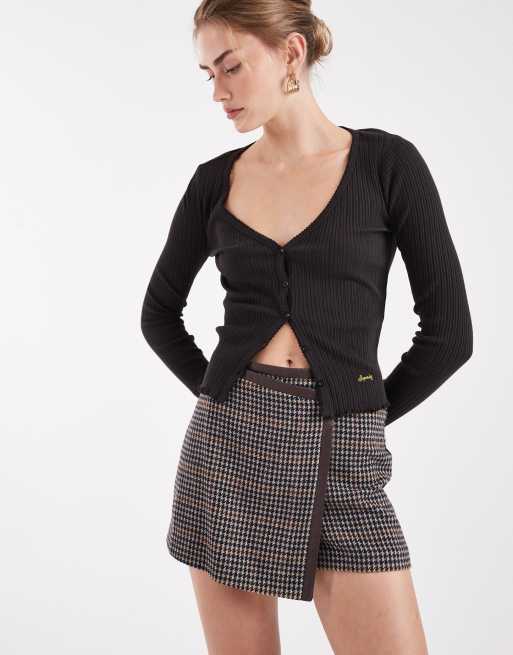New Look check wrap mini skort in brown, 2 of 5
