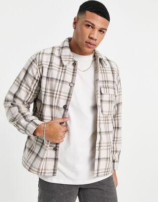 New Look checked overshirt in white check