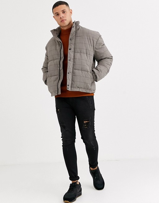 New Look checked puffer jacket in beige