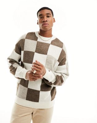 New Look checker crew in brown pattern - ASOS Price Checker
