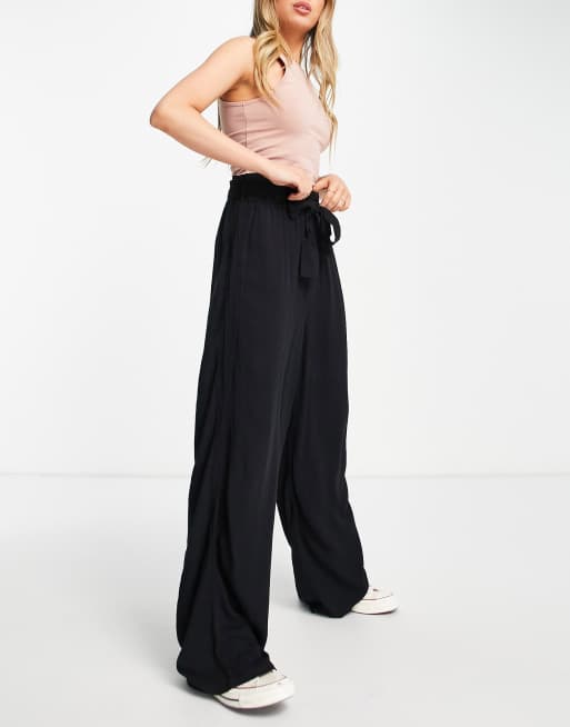 New Look cheesecloth high waist beach pants in black
