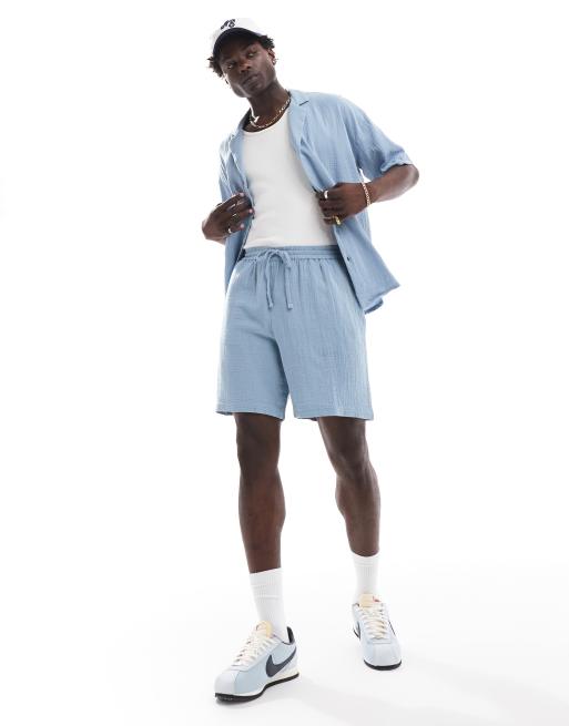 New Look cheesecloth shorts in blue (part of a set)