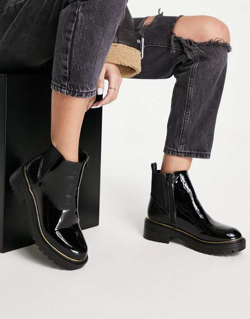 New Look - Chelsea boots met dikke zool en goud randje in zwart