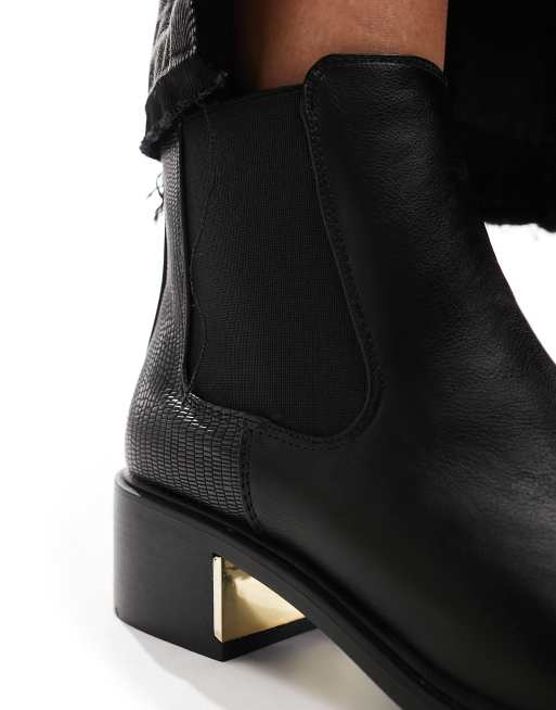 Chelsea Boots Damen Schwarze Stiefeletten Mit Goldenem Absatz