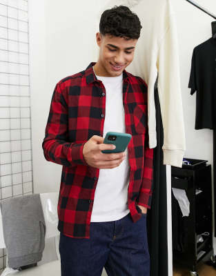 New Look long sleeve buffalo checked shirt in red - ASOS Price Checker