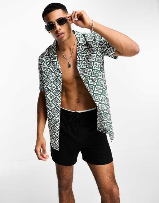 New Look - Chemise à manches courtes avec imprimé mosaïque - Vert
