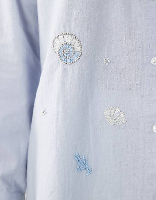 New Look - Chemise à manches longues ornée de perles - Bleu moyen, 2 de 4