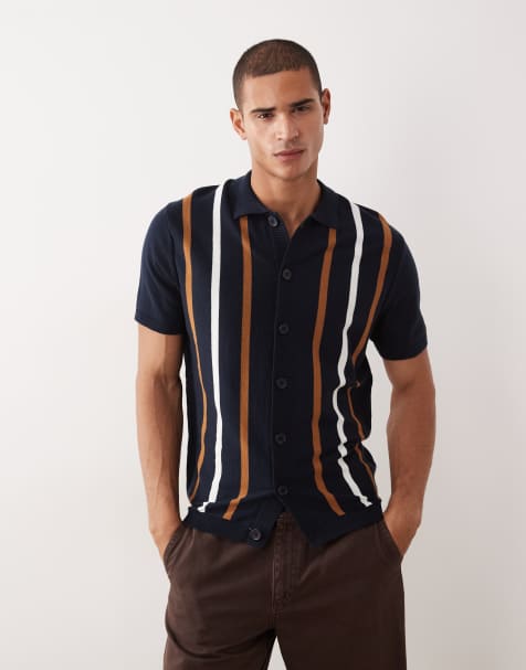 New Look chemise à rayures boutonnée à manches courtes en bleu marine - view 1
