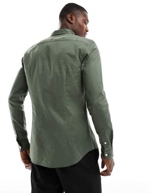 New Look - Chemise cintrée à manches longues - Kaki, 3 de 4