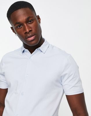 New Look short sleeve muscle fit jersey shirt in light blue - ASOS Price Checker