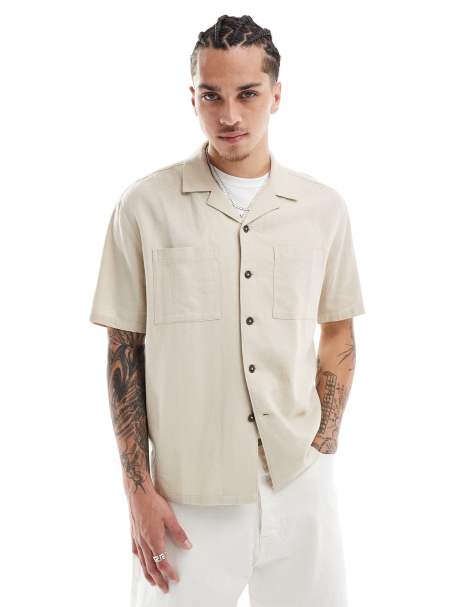 New Look - Chemise coupe carrée en lin mélangé avec poches - Blanc cassé - view 1