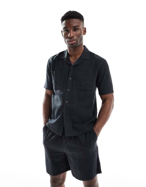 New Look - Chemise d'ensemble coupe carrée en lin mélangé avec deux poches - Noir