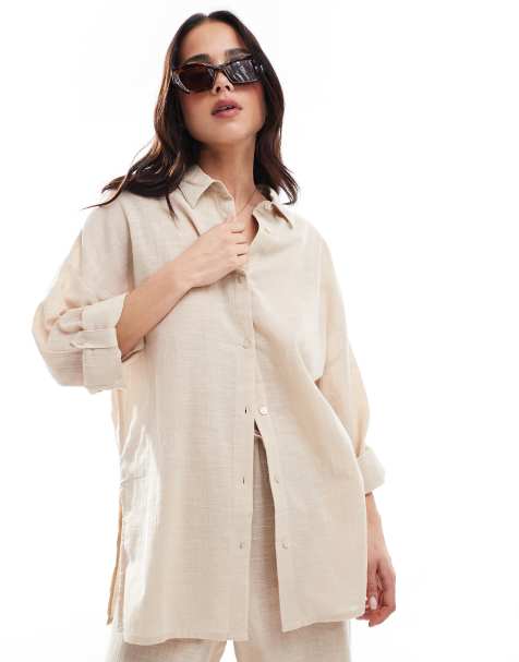 New Look - Chemise d'ensemble en coton flammé - Crème - view 1