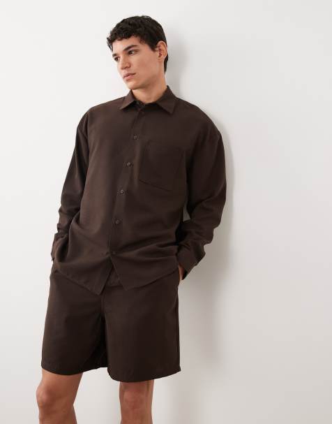 New Look - Chemise d'ensemble oversize aspect lin à manches longues - Marron - view 1