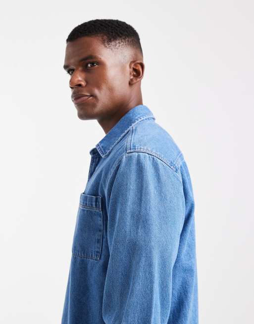 New Look - Chemise en jean - Délavage bleu moyen, 4 de 5