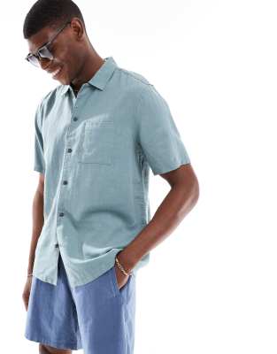 DESIGN - Chemise habillée en lin mélangé coupe classique - Bleu