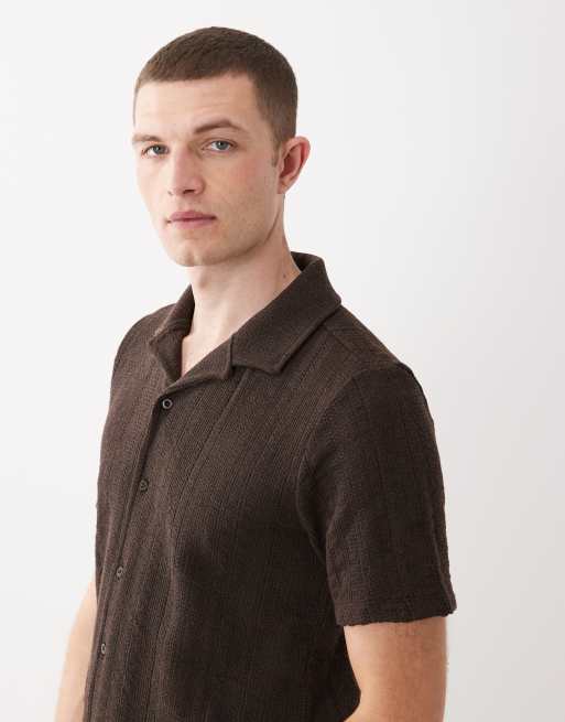 New Look - Chemise en maille texturée avec col à revers - Marron chocolat , 4 de 5