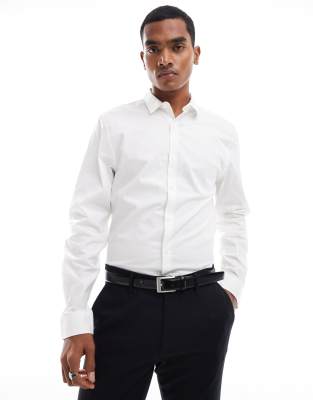 New Look - Chemise en popeline à manches longues - Blanc