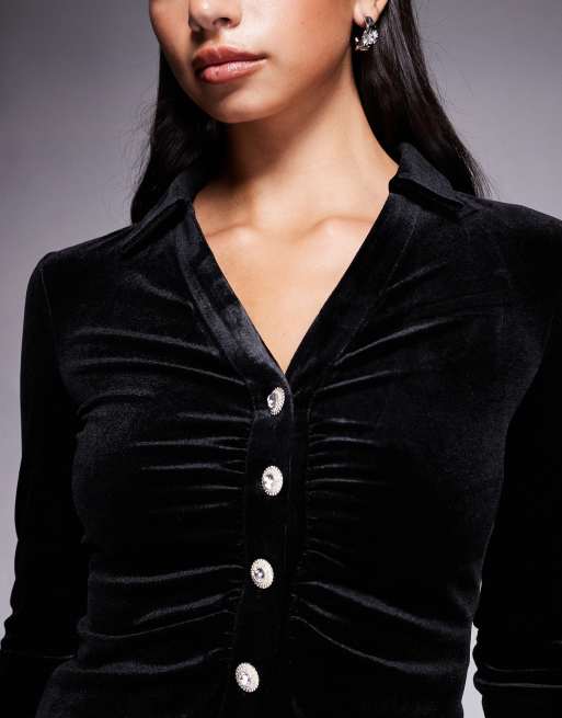 New Look - Chemise en velours avec boutons à strass - Noir, 2 de 4