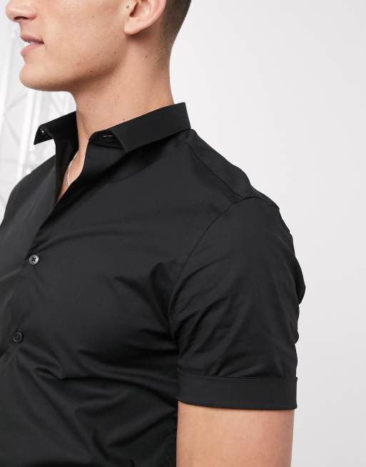New Look - Chemise moulante en popeline à manches courtes - Noir, 2 de 4