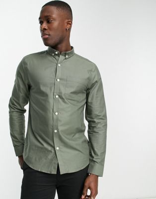 New Look smart long sleeve oxford shirt in khaki - ASOS Price Checker