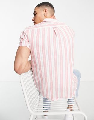 Chemises New Look - Chemise rayée à manches courtes en coton Oxford - Blanc et rose