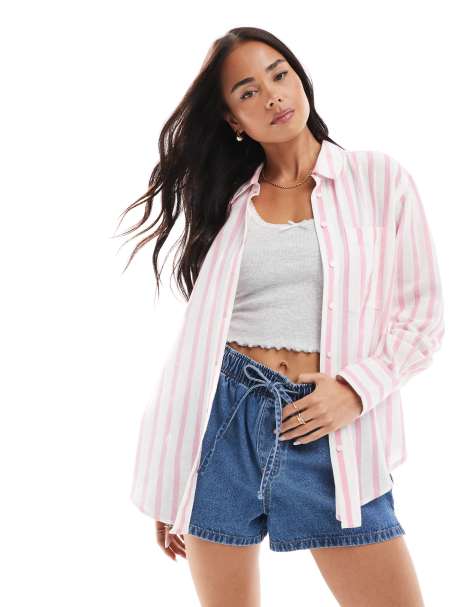 New Look - Chemise rayée à manches longues - Rose et blanc - view 1