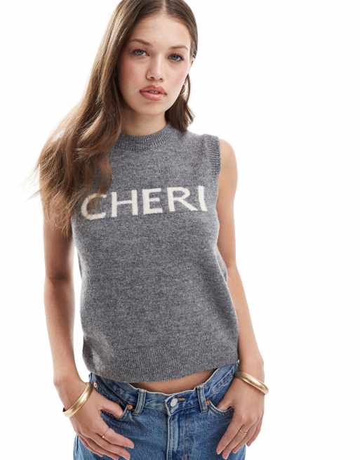 New Look Cheri knitted singlet in grey