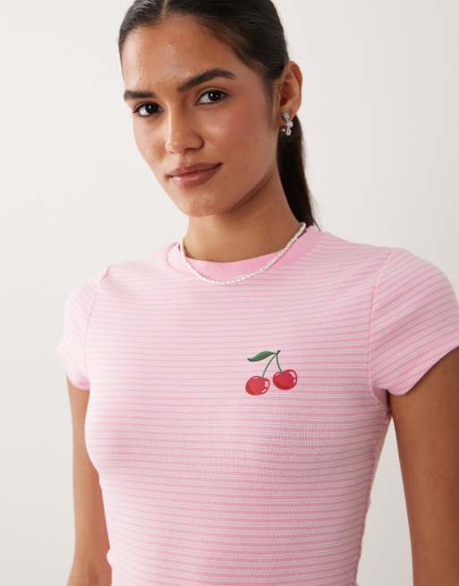 New Look cherry baby tee in pink stripe, 3 of 4